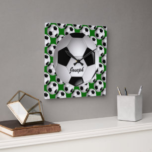 Personalized Soccer Ball on Football Pattern Square Wall Clock