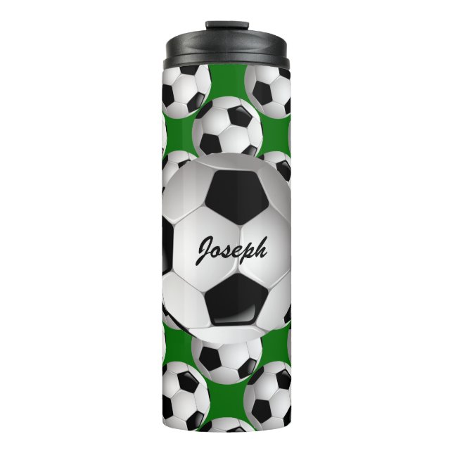 Personalized Soccer Ball on Football Pattern Thermal Tumbler (Front)