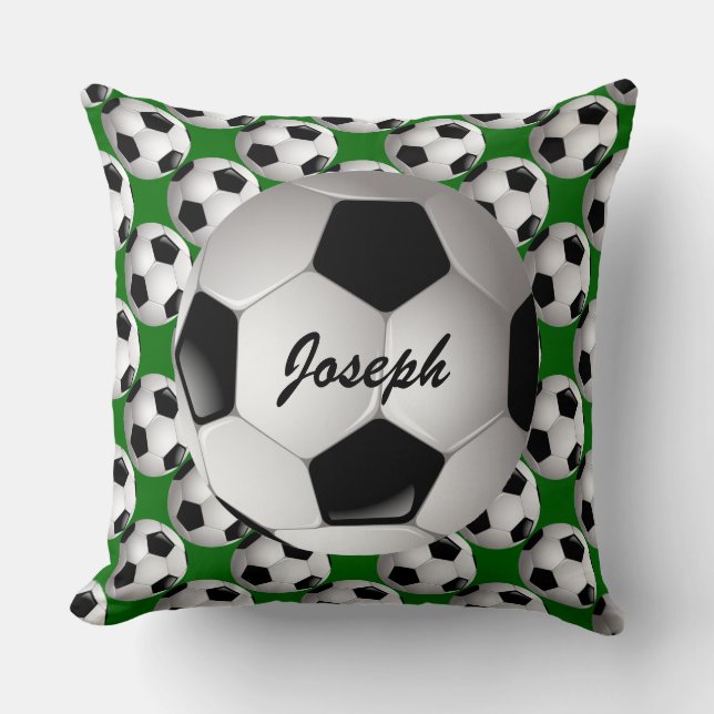 Personalized Soccer Ball on Football Pattern Throw Pillow (Front)