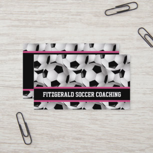 Personalized Soccer Ball Pattern Black Pink White Business Card