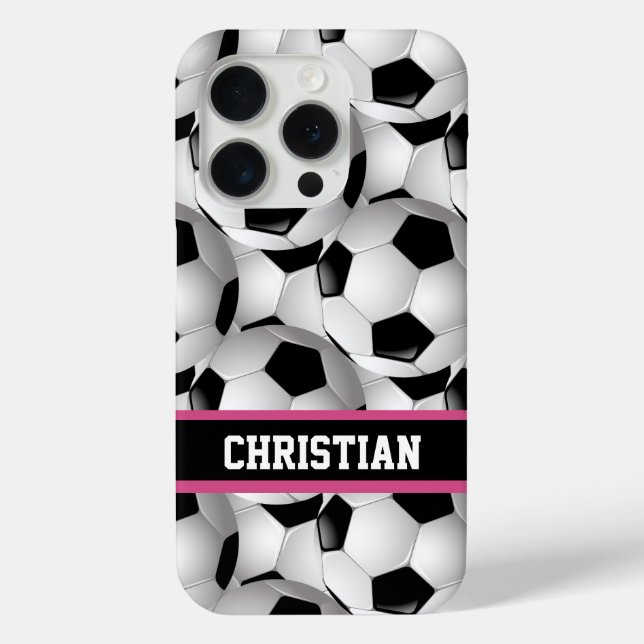 Personalized Soccer Ball Pattern Black Pink White Case-Mate iPhone Case (Back)