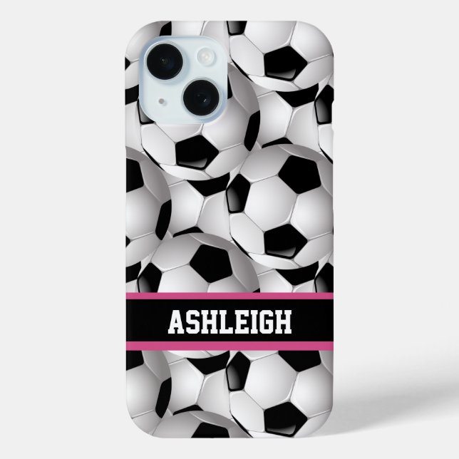 Personalized Soccer Ball Pattern Black Pink White Case-Mate iPhone Case (Back)