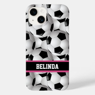 Personalized Soccer Ball Pattern Black Pink White Case-Mate iPhone 14 Case