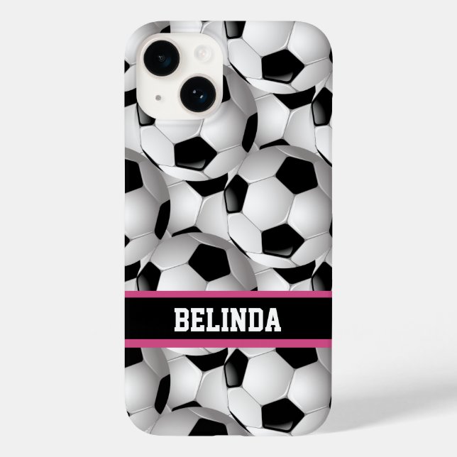 Personalized Soccer Ball Pattern Black Pink White Case-Mate iPhone Case (Back)