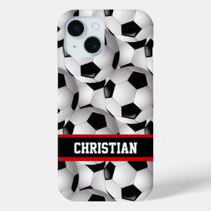 Personalized Soccer Ball Pattern Black Red White iPhone 15 Case