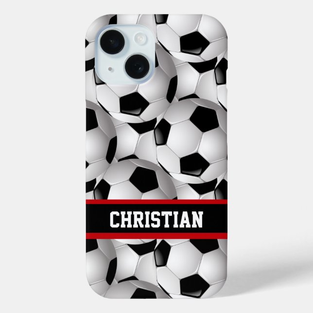 Personalized Soccer Ball Pattern Black Red White Case-Mate iPhone Case (Back)