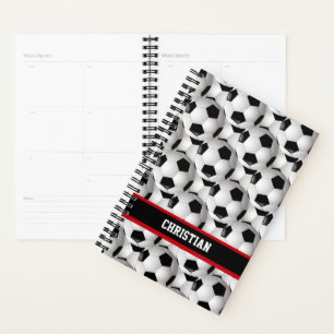 Personalized Soccer Ball Pattern Black Red White Planner