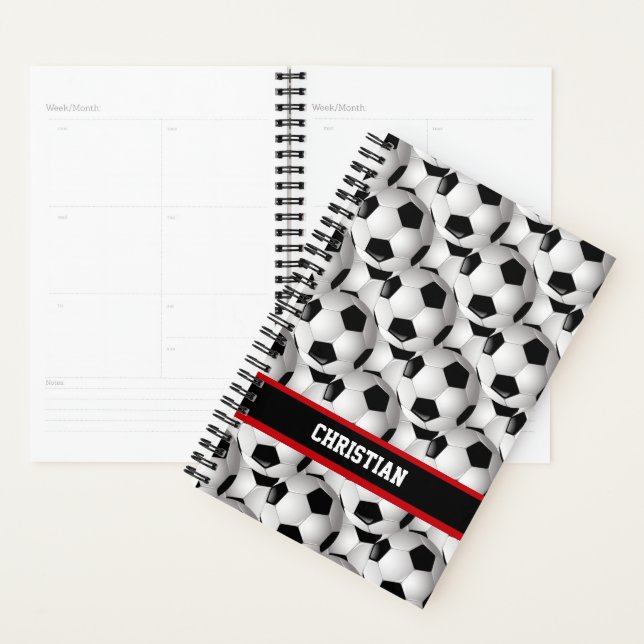 Personalized Soccer Ball Pattern Black Red White Planner (Display)