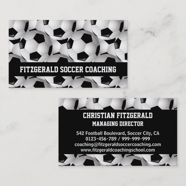 Personalized Soccer Ball Pattern Black White Business Card (Front/Back)