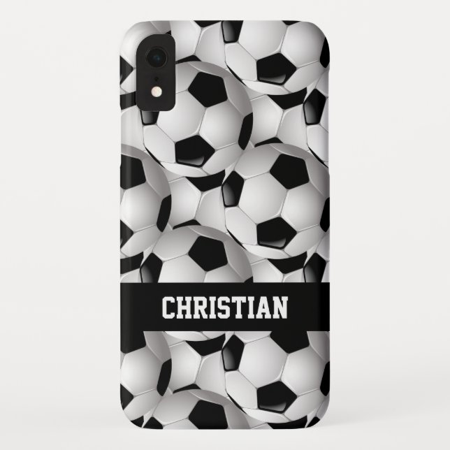 Personalized Soccer Ball Pattern Black White Case-Mate iPhone Case (Back)