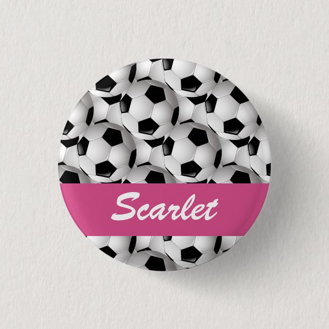 Personalized Soccer Ball Pattern Pink 1 Inch Round Button (Front)