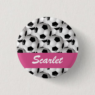 Personalized Soccer Ball Pattern Pink 1 Inch Round Button