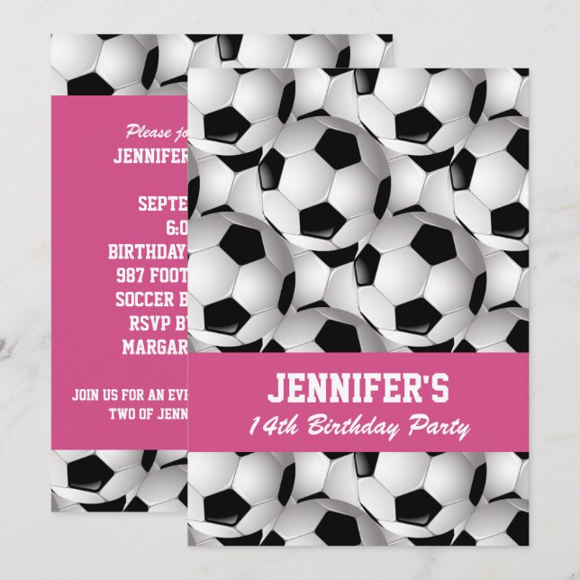 Personalized Soccer Ball Pattern Pink Birthday Invitation (Front/Back)