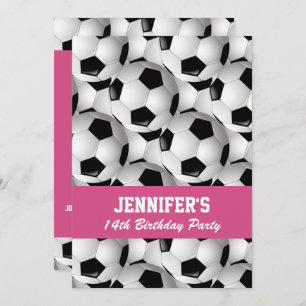 Personalized Soccer Ball Pattern Pink Birthday Invitation