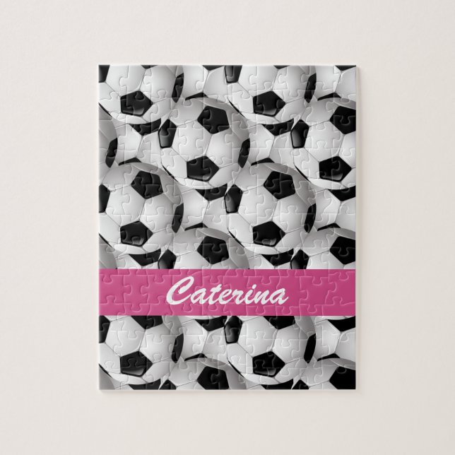 Personalized Soccer Ball Pattern Pink Jigsaw Puzzle (Vertical)