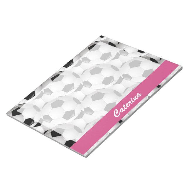 Personalized Soccer Ball Pattern Pink Notepad (Angled)