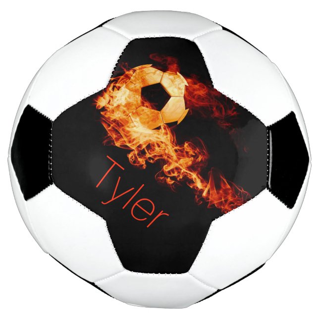 Personalized Soccer Ball with Flames (Rotated)