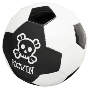 Personalized soccer ball with skull and bones logo