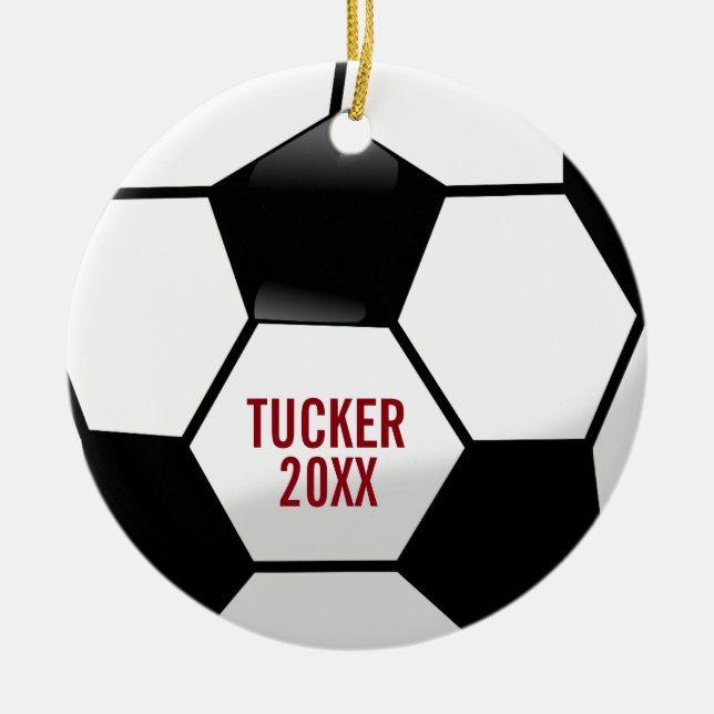 Personalized Soccer Ball with Team Name and Number Ceramic Ornament (Front)
