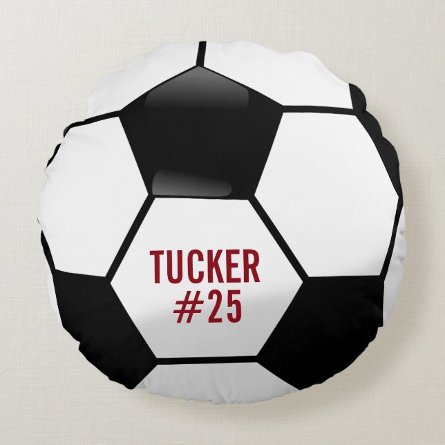 Personalized Soccer Ball with Team Name and Number Round Pillow (Front)