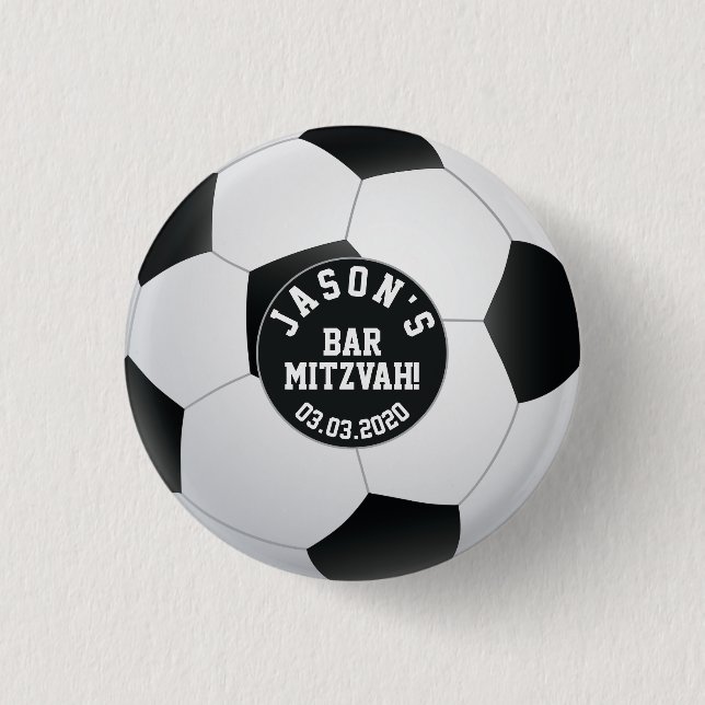 Personalized Soccer Bar Mitzvah Favour 1 Inch Round Button (Front)