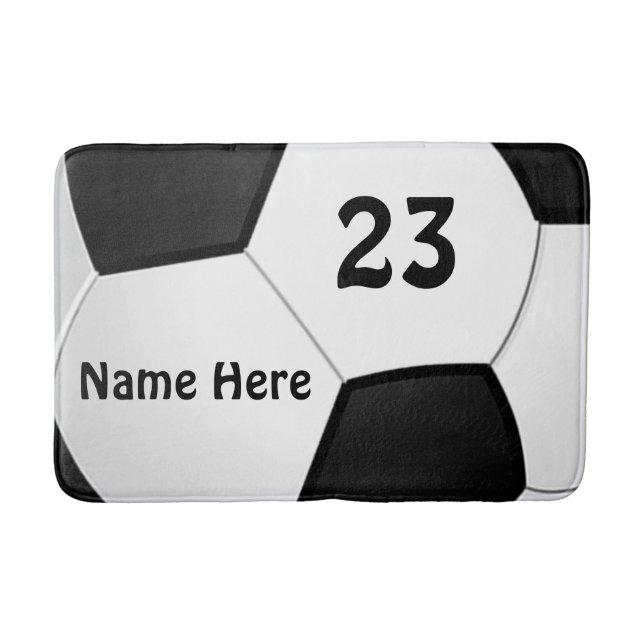 Personalized Soccer Bath Mat Your Name and Number (Front)