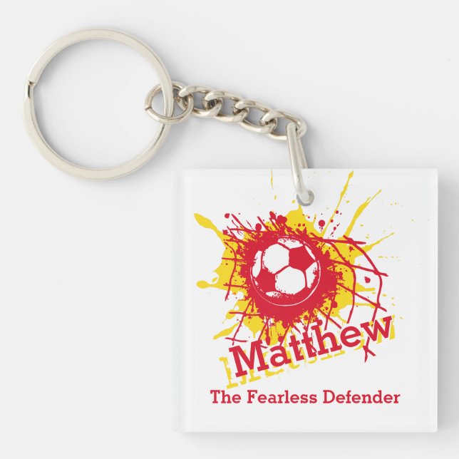 Personalized soccer defensive boy red team keychain (Front)