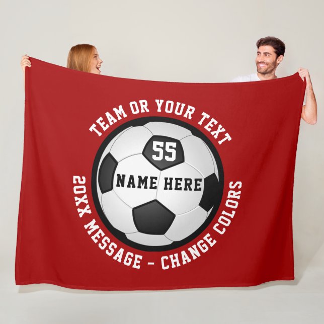 Personalized Soccer Fleece Blankets, Red and White (In Situ)