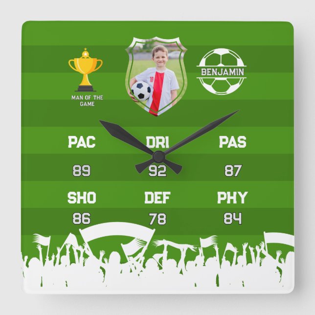 Personalized Soccer Gift For Kids, Custom Fut Card Square Wall Clock (Front)
