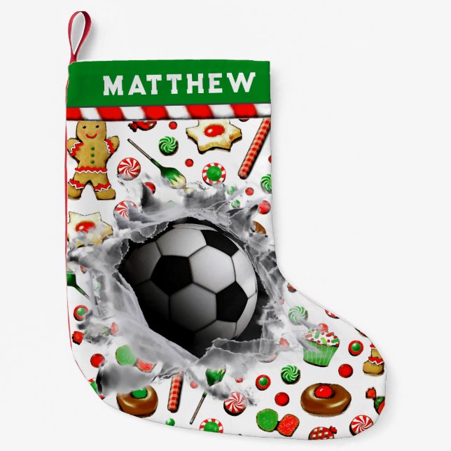 Personalized Soccer Holiday Gift Small Christmas Stocking (Front)