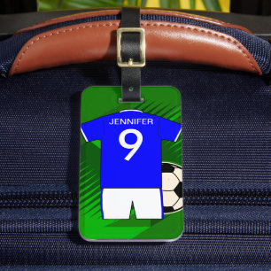 Personalized Soccer Jersey Blue and White Luggage Tag