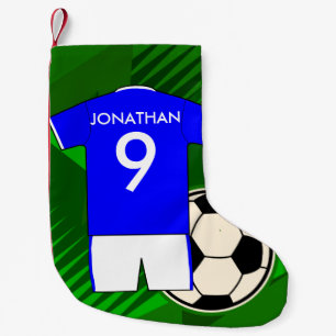 Personalized Soccer Jersey Blue and White Small Christmas Stocking