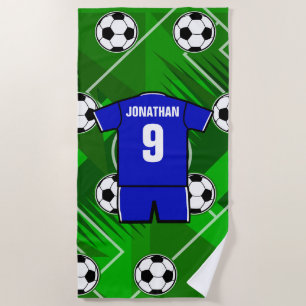Personalized Soccer Jersey Blue with White Beach Towel