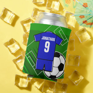 Personalized Soccer Jersey Blue with White Can Cooler