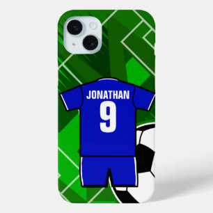 Personalized Soccer Jersey Blue with White iPhone 15 Mini Case