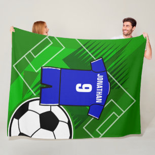 Personalized Soccer Jersey Blue with White Fleece Blanket