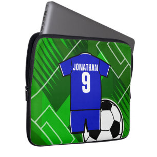 Personalized Soccer Jersey Blue with White Laptop Sleeve