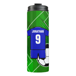 Personalized Soccer Jersey Blue with White Thermal Tumbler