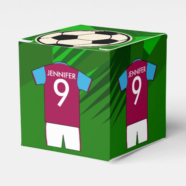 Personalized Soccer Jersey Claret and Blue Favor Box (Front Side)
