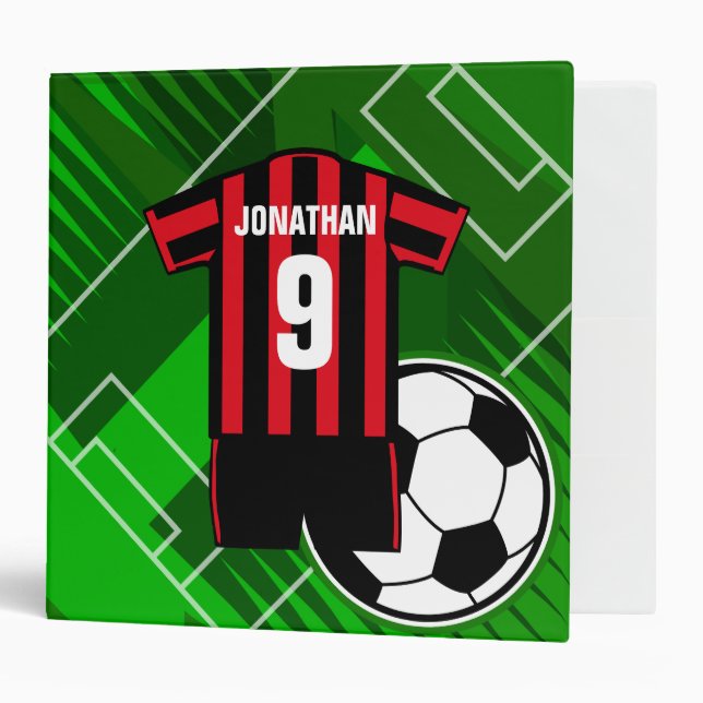 Personalized Soccer Jersey Red and Black Stripes Binder (Front/Inside)
