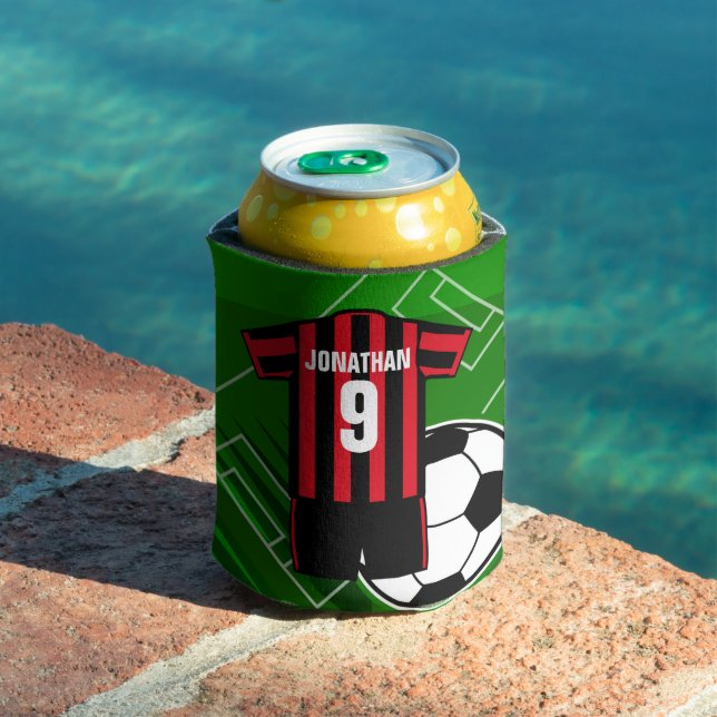 Personalized Soccer Jersey Red and Black Stripes Can Cooler (In Situ Pool)