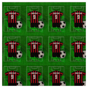 Personalized Soccer Jersey Red and Black Stripes Fabric