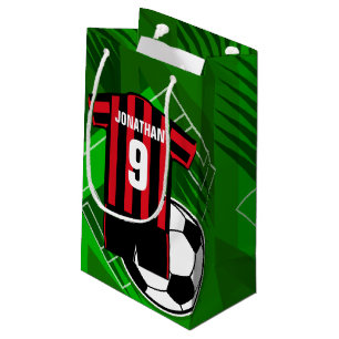 Personalized Soccer Jersey Red and Black Stripes Small Gift Bag