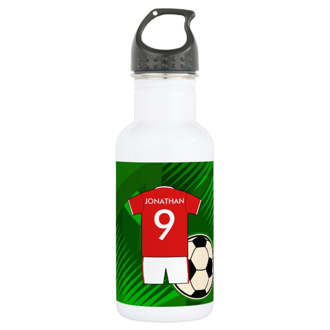 Personalized Soccer Jersey Red and White 532 Ml Water Bottle (Front)