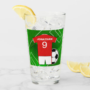 Personalized Soccer Jersey Red and White Glass