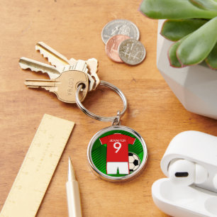 Personalized Soccer Jersey Red and White Keychain