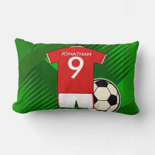 Personalized Soccer Jersey Red and White Lumbar Pillow