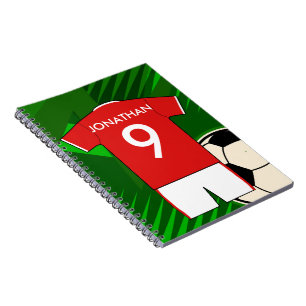 Personalized Soccer Jersey Red and White Notebook