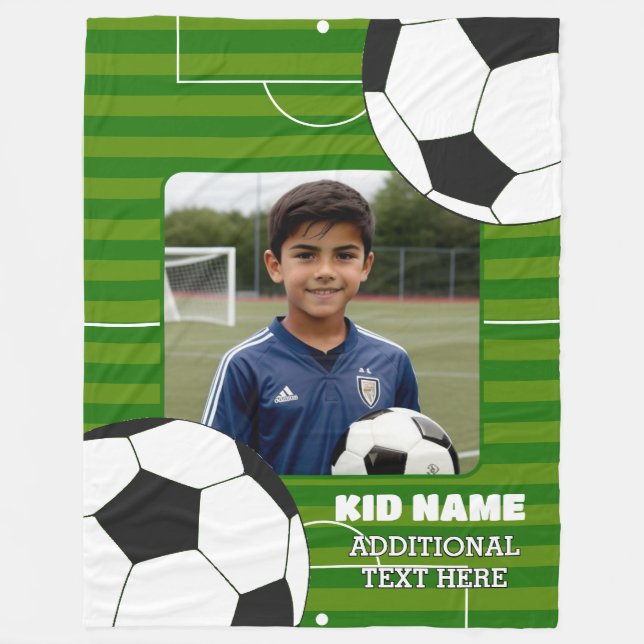 Personalized Soccer Kids Fleece Blanket (Front)