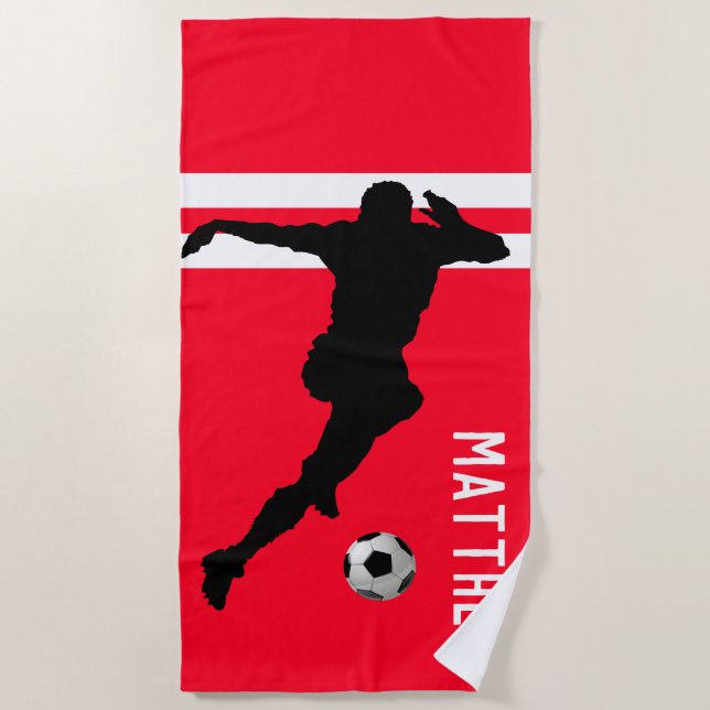 Personalized Soccer Mad | Football Red Beach Towel (Front)